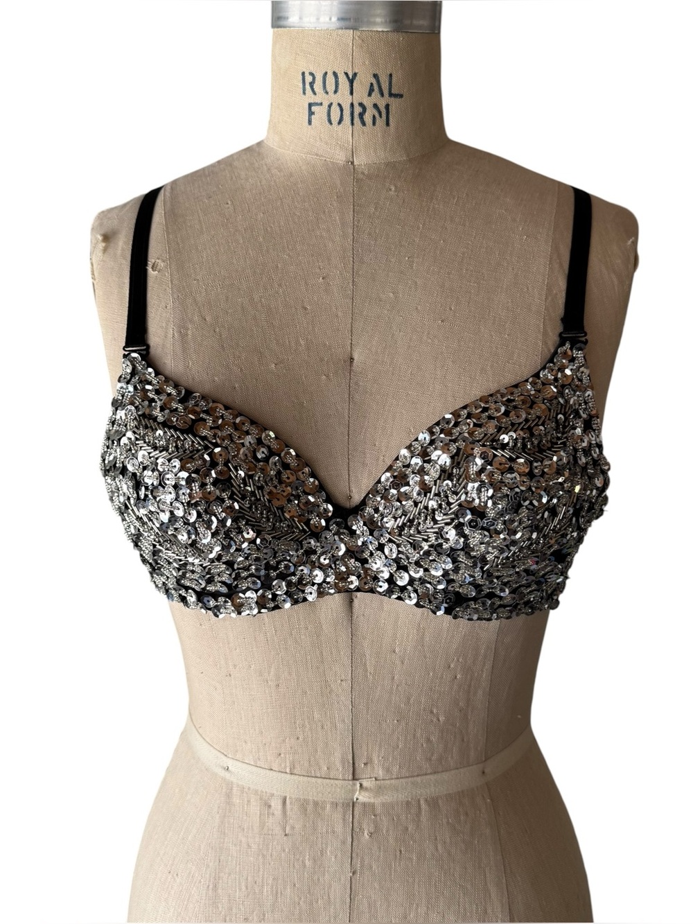 Vintage Y2K Silver Sequin Beaded Rave Bra Top